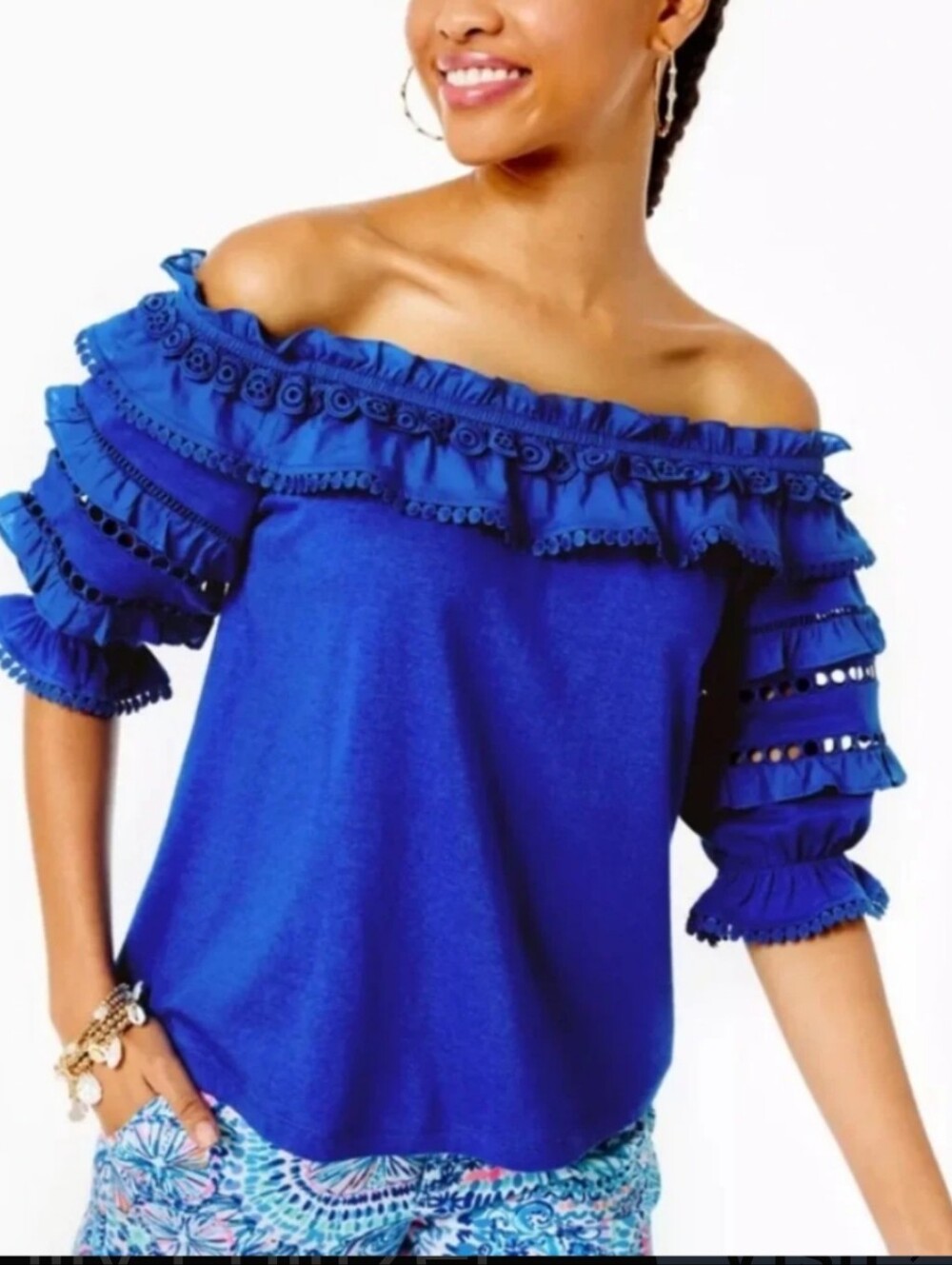 Lilly Pulitzer Off-Shoulder Ruffled Women’s Top in Royal Blue C12
